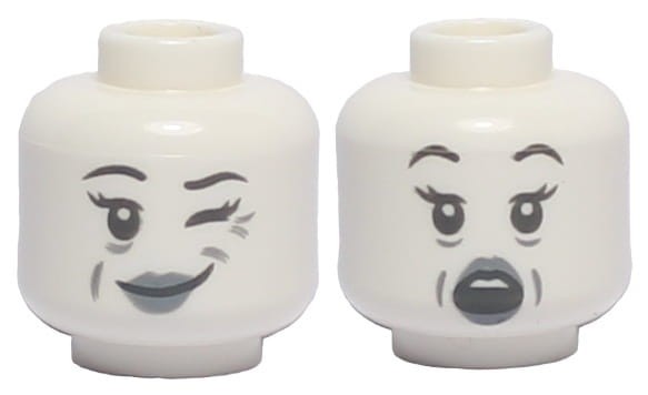Lego głowa biała, damska, duch, uśmiech