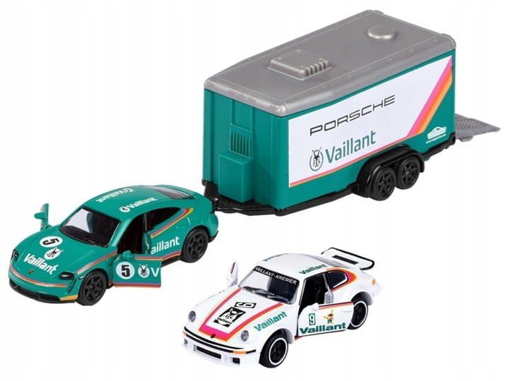Majorette Race Trailer - Porsche Taycan Turbo S + 934