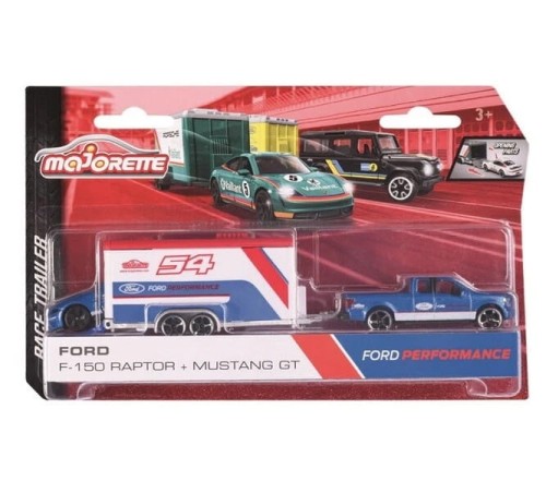 Majorette Race Trailer - Ford F150 Raptor + Mustang GT