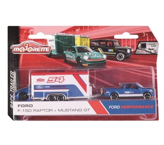 Majorette Race Trailer - Ford F150 Raptor + Mustang GT