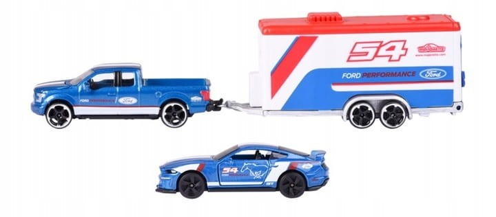 Majorette Race Trailer - Ford F150 Raptor + Mustang GT