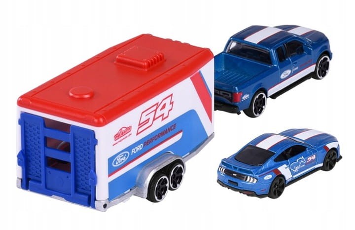 Majorette Race Trailer - Ford F150 Raptor + Mustang GT