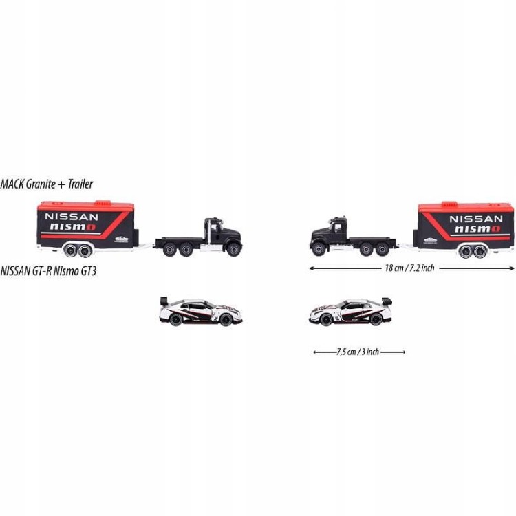 Majorette Race Trailer - Mack Granite + Nissan GT-R
