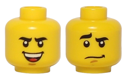 Lego Główka Dwustronna, Męska, Żółta, Uśmiech, Zdziwienie