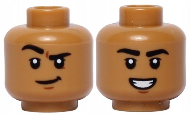 Lego Główka Dwustronna, Męska, Cielista, Uśmiech, Wykrzywione Brwi