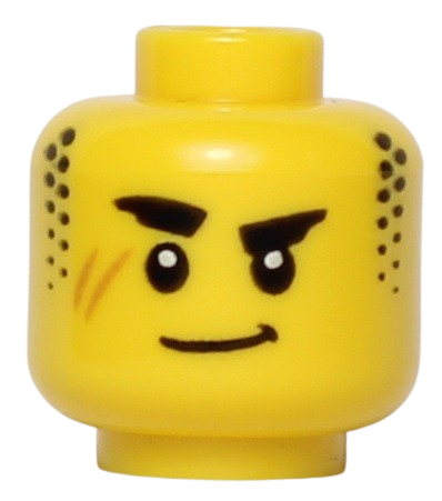Lego Główka Męska, Żółta, Blizna, Uśmiech