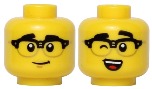 Lego Główka Dwustronna, Męska, Żółta, Okulary, Uśmiech
