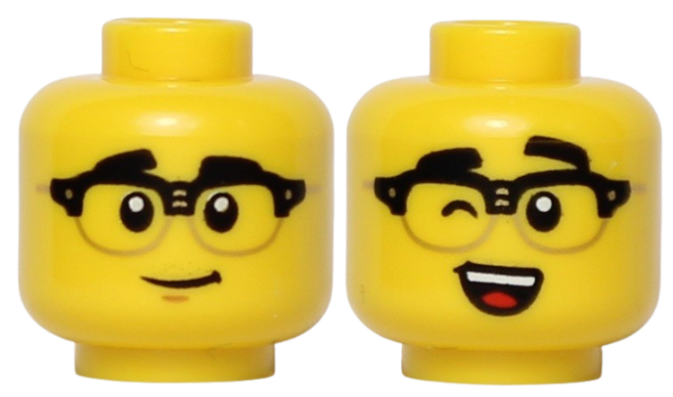 Lego Główka Dwustronna, Męska, Żółta, Okulary, Uśmiech