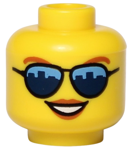 Lego Główka Damska, Żółta, Uśmiech, Okulary Przeciwsłoneczne