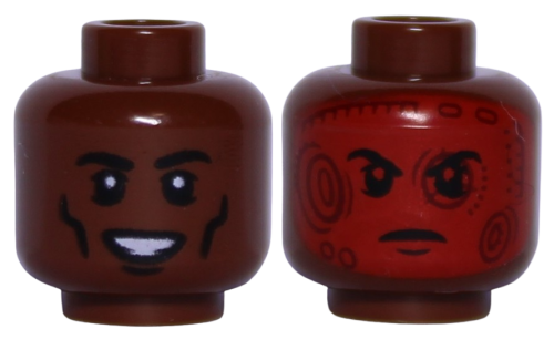 Lego Główka Męska, Dwustronna, Brązowa, Uśmiech, Pomalowana na Czerwona